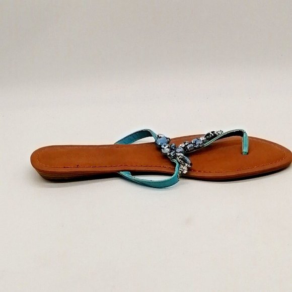 Lane‎ Bryant Womens Embellished Slip On Thong Sandals Blue Gems Flat Heel 10W - Picture 2 of 10
